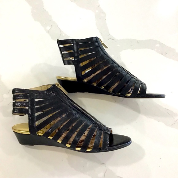 MICHAEL Michael Kors Shoes - Michael Kors Black and Gold Gladiator wedge Sandal Bootie